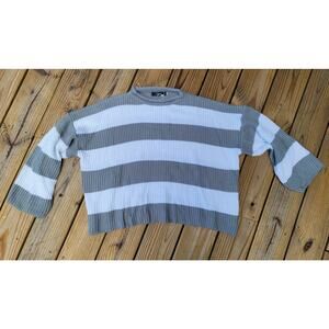 LEANI Women's XL Crewneck Oversized Bold Stripe Gray White Sweater